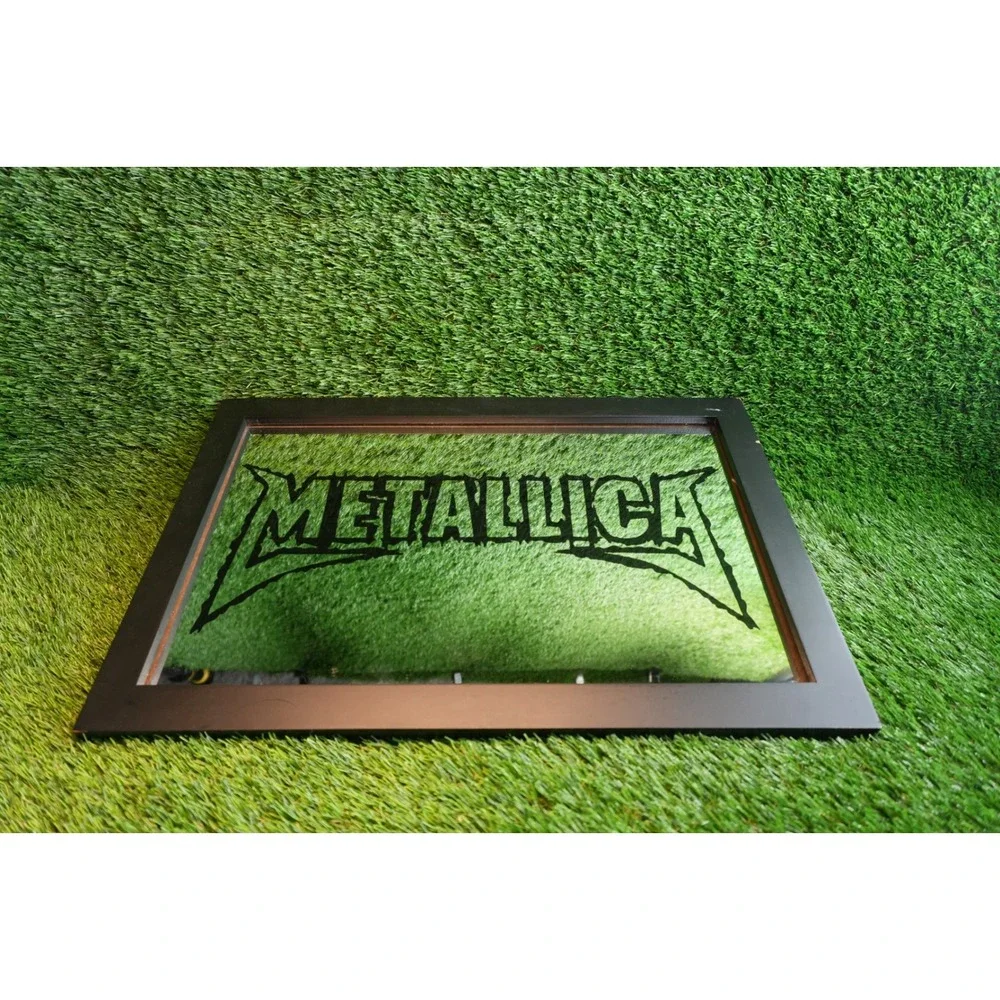 Metallica Logo Framed Wall Mirror Black Wood Frame Heavy Metal Band‎ Decor